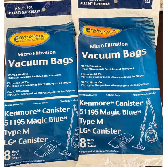 Enviro Care Vacuum Bags For LG* & Kenmore* Canister 5119 Magic Blue Type M - Picture 1 of 5